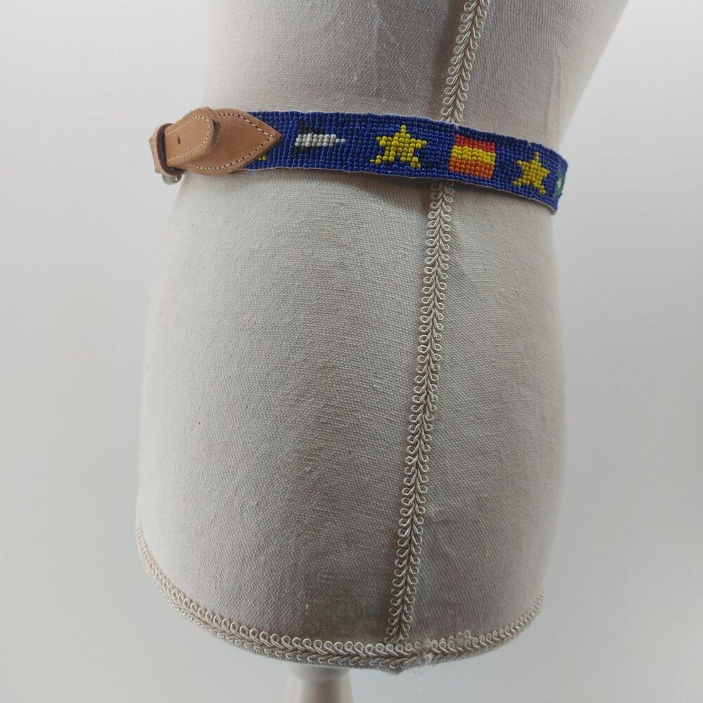CDE Belt Size 28 Women Leather Tips Hand Beaded Star Flags